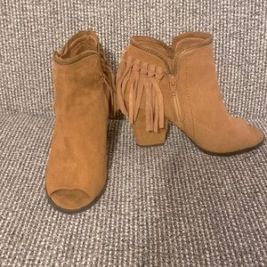 Women's Open Toed Booties with Fringe Detail